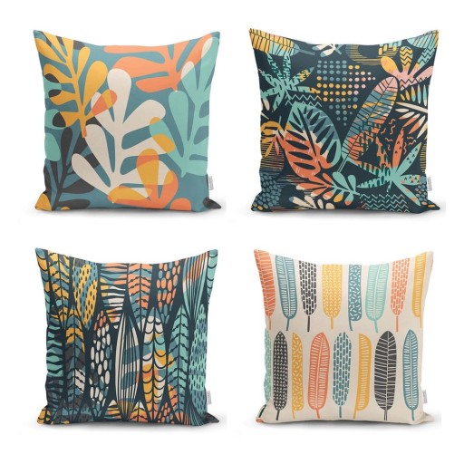 Set 4 fețe de pernă Minimalist Cushion Covers Colorful Leaves, 43 x 43 cm
