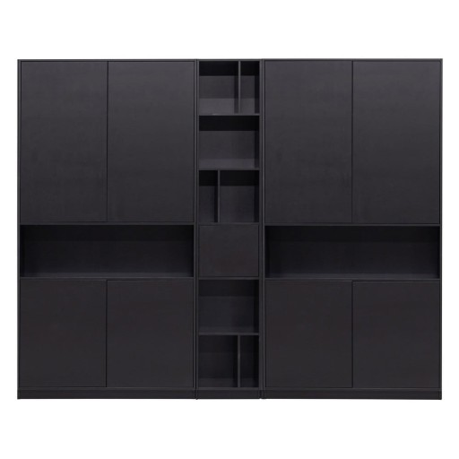 Bibliotecă modulară neagră din lemn masiv de pin 260x210 cm Finca – WOOOD