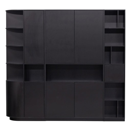 Bibliotecă modulară neagră din lemn masiv de pin 228x210 cm Finca – WOOOD
