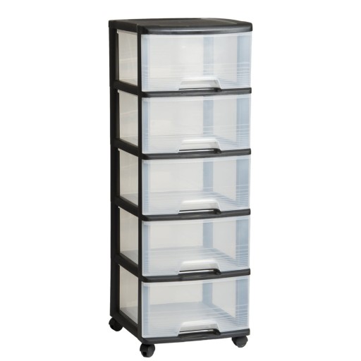 Etajeră pe roți neagră/transparentă din plastic 37x100 cm – Curver
