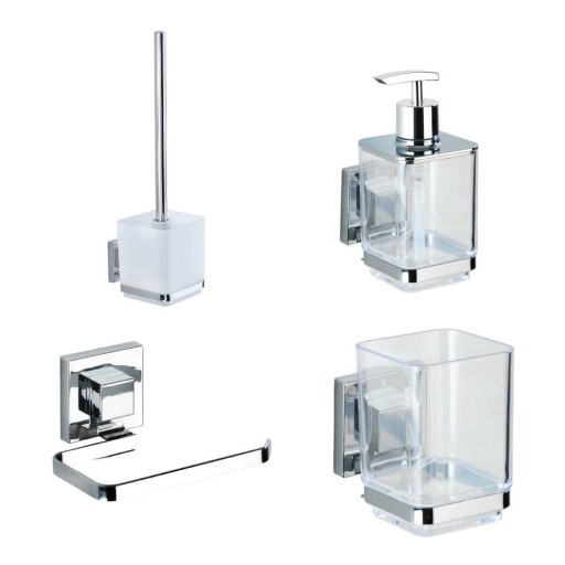 Set de accesorii de baie argintiu lucios autoadeziv din plastic Quadro – Wenko