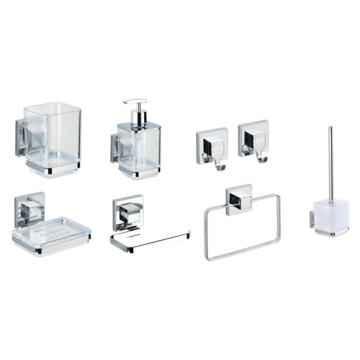 Set de accesorii de baie argintiu lucios autoadeziv din plastic Quadro – Wenko