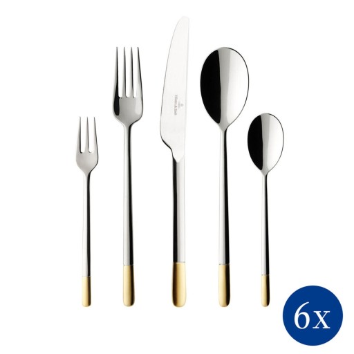 Set tacamuri 30 piese, Villeroy &amp; Boch, Ella, inox 18/10, placat cu aur