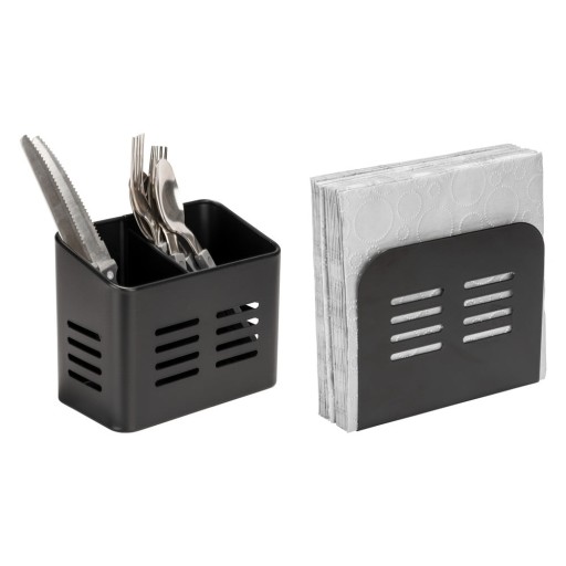 Set de suporturi pentru tacâmuri și șervetele 2 buc. din metal Black Outdoor Kitchen Baco – Wenko