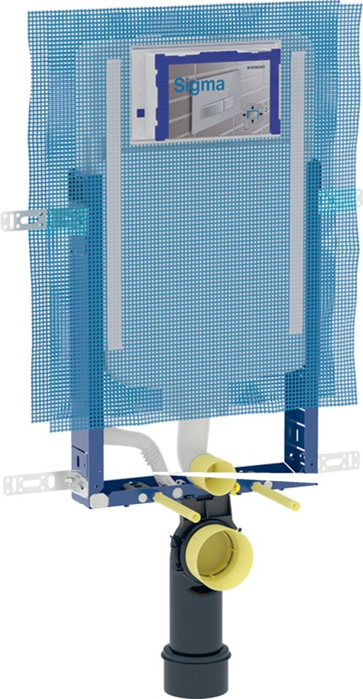 Rezervor incastrat Geberit Sigma de 8 cm grosime cu cadru Kombifix si actionare frontala  H109 cm