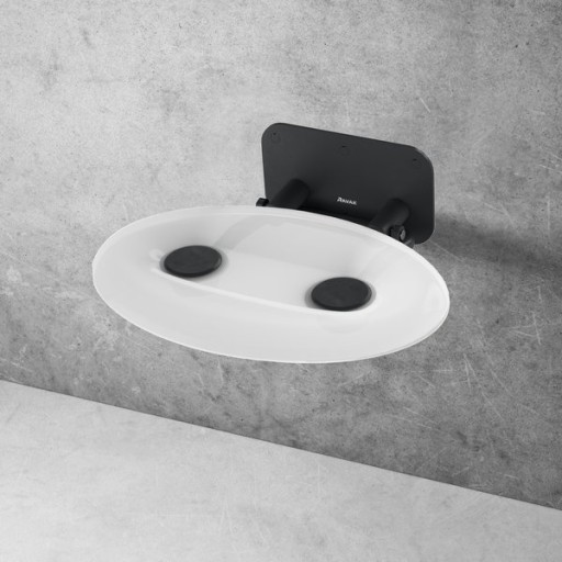 Scaun pliabil pentru dus Ravak Ovo P II Opal-Black  max 150kg  alb lucios