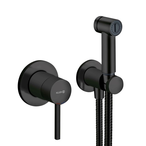 Set dus igiena intima Kludi Bozz cu para  agatatoare  furtun de dus 1250mm si baterie incastrata  negru mat