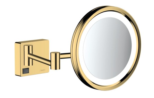 Oglinda cosmetica cu brat Hansgrohe Logis AddStoris x3  16cm  iluminat LED  gold optic lustruit