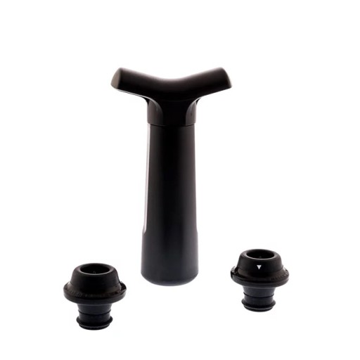 Set pompa vacuum si 2 dopuri pentru sticle de vin Koala Rose  negru