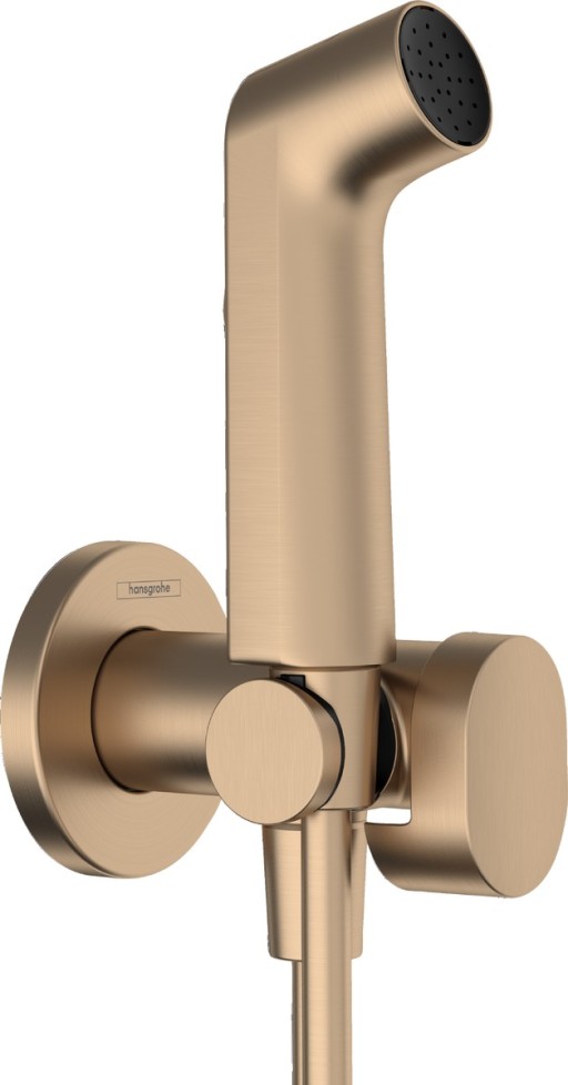 Set dus igiena intima Hansgrohe Bidette S EcoSmart+ 1 jet  furtun si robinet cu agatatoare  necesita corp incastrat  bronz periat