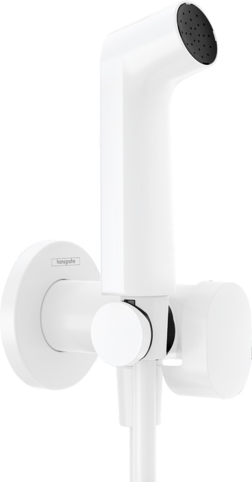 Set dus igiena intima Hansgrohe Bidette S EcoSmart+ 1 jet  furtun si robinet cu agatatoare  necesita corp incastrat  alb mat
