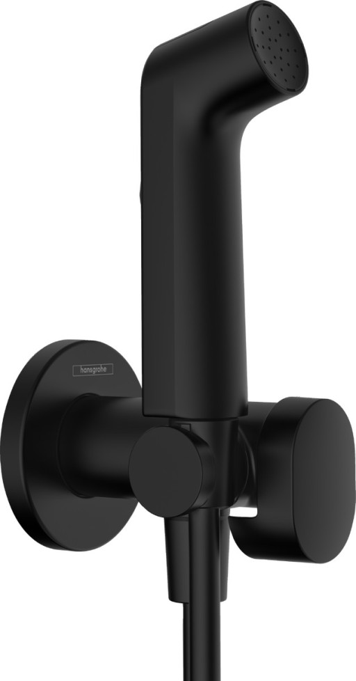 Set dus igiena intima Hansgrohe Bidette S EcoSmart+ 1 jet  furtun si robinet cu agatatoare  necesita corp incastrat  negru mat