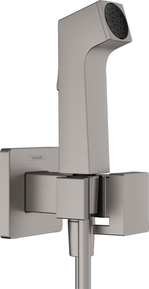 Set dus igiena intima Hansgrohe Bidette E EcoSmart+ 1 jet  furtun si robinet cu agatatoare  necesita corp incastrat  negru periat