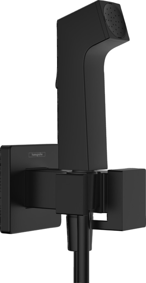Set dus igiena intima Hansgrohe Bidette E EcoSmart+ 1 jet  furtun si robinet cu agatatoare  necesita corp incastrat  negru mat