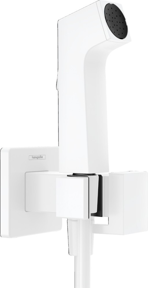 Set dus igiena intima Hansgrohe Bidette E EcoSmart+ 1 jet  furtun si robinet cu agatatoare  necesita corp incastrat  alb mat