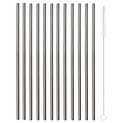 Set 12 paie drepte Paderno Happy Hour 21.5cm  d 6mm  cu perie curatare  inox negru