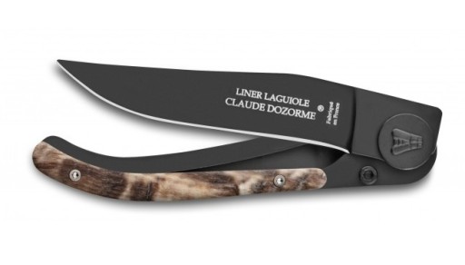Cutit pliabil de buzunar Claude Dozorme Liner Lock Laguiole  maner corn berbec   lama neagra