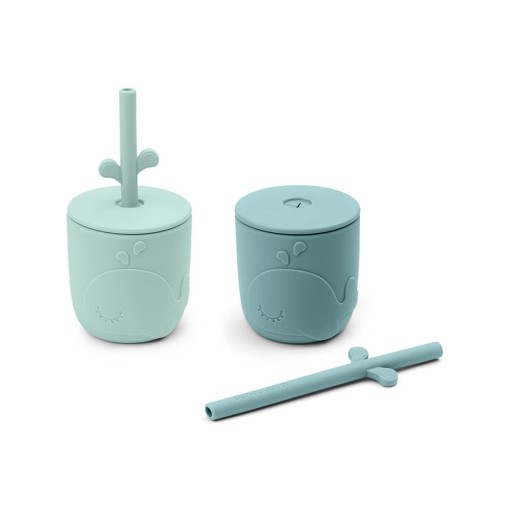 Căni pentru copii din silicon albastru în set de 2 0,12 l Wally - Done by Deer
