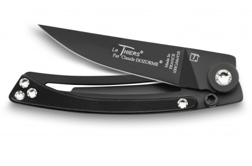 Cutit pliabil de buzunar Claude Dozorme Le Thiers Liner Lock Swarovski  maner negru  lama neagra