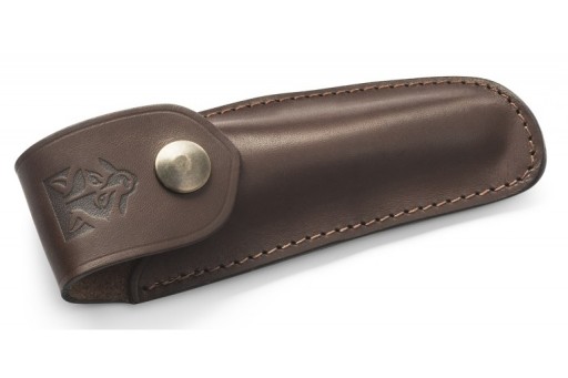 Husa protectie Claude Dozorme din piele pentru cutit de buzunar  inchidere cu capsa  maro  12cm