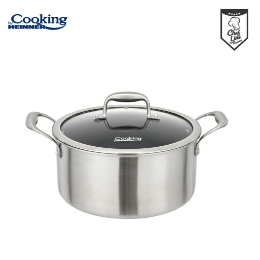 Oala cu capac 5 L, Titanium3, Cooking by Heinner, 24x12 cm, inox/sticla, argintiu