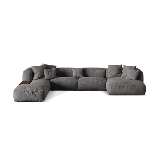 Colțar modular gri cu tapițerie din catifea (cu colț pe partea stângă/în formă de "U") Martina – Micadoni