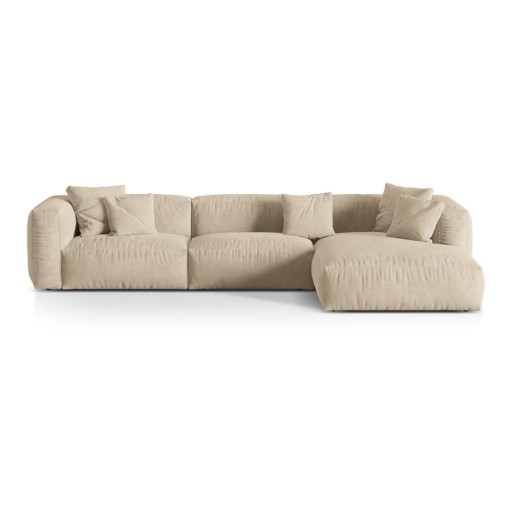 Colțar modular bej cu tapițerie din catifea (cu colț pe partea dreaptă/cu șezlong) Martina – Micadoni