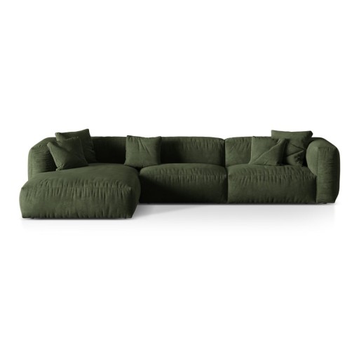 Colțar modular verde cu tapițerie din catifea (cu colț pe partea stângă/cu șezlong) Martina – Micadoni