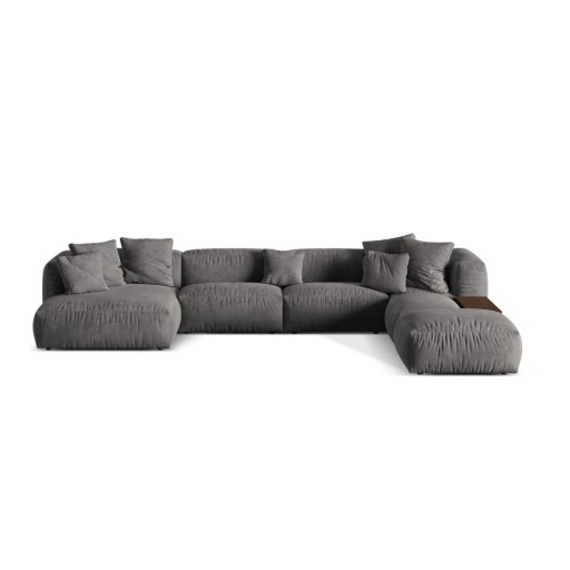 Colțar modular gri cu tapițerie din catifea (cu colț pe partea dreaptă/în formă de "U") Martina – Micadoni