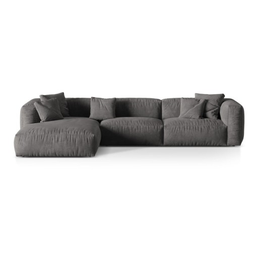 Colțar modular gri cu tapițerie din catifea (cu colț pe partea stângă/cu șezlong) Martina – Micadoni