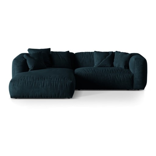 Colțar modular albastru închis cu tapițerie din catifea (cu colț pe partea stângă/cu șezlong) Martina – Micadoni