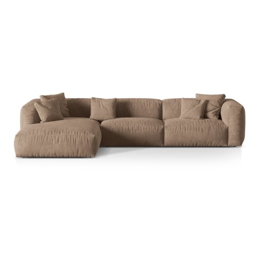Colțar modular maro deschis cu tapițerie din catifea (cu colț pe partea stângă/cu șezlong) Martina – Micadoni