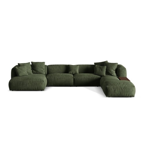 Colțar modular verde cu tapițerie din catifea (cu colț pe partea dreaptă/în formă de "U") Martina – Micadoni