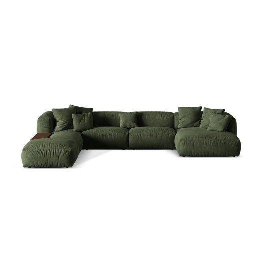 Colțar modular verde cu tapițerie din catifea (cu colț pe partea stângă/în formă de "U") Martina – Micadoni