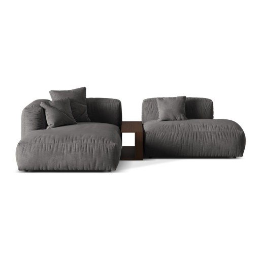 Colțar modular gri cu tapițerie din catifea (cu colț pe partea stângă/cu șezlong) Martina – Micadoni