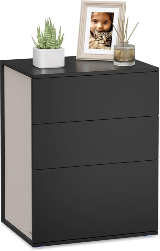Noptiera cu 3 sertare, Vasagle, 45x35x58.7 cm, asamblare fara unelte, PAL, negru cerneala/bej