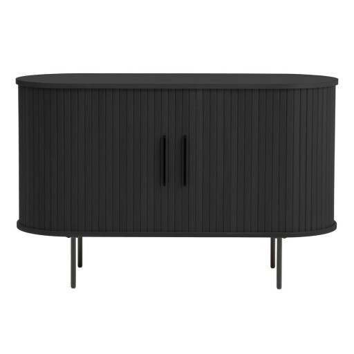 Comodă neagră cu aspect de lemn de stejar cu ușă glisantă 120x76x45 cm Nola – Unique Furniture