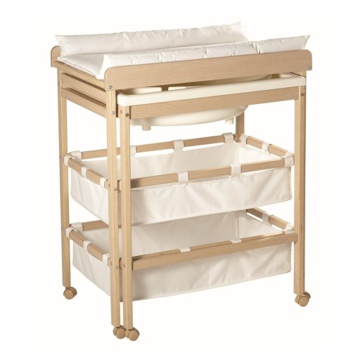Masă de înfășat albă/în culoare naturală cu aspect de lemn de mesteacăn Baby Pool – Roba