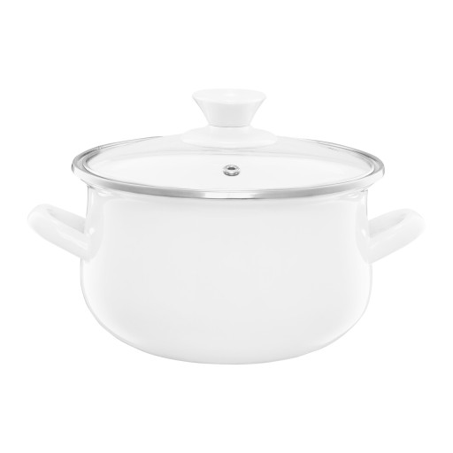 Oala emailata cu capac Pyza, Emalia Olkusz, 18 cm, 2.6 L, otel carbon, ecru