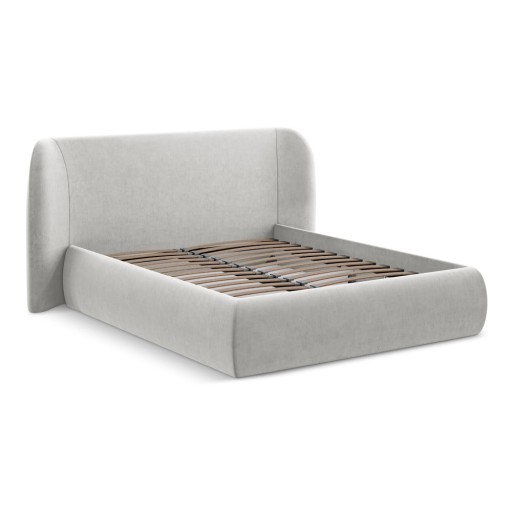 Pat matrimonial gri deschis tapițat cu spațiu de depozitare cu somieră 160x200 cm Hauke – Makamii