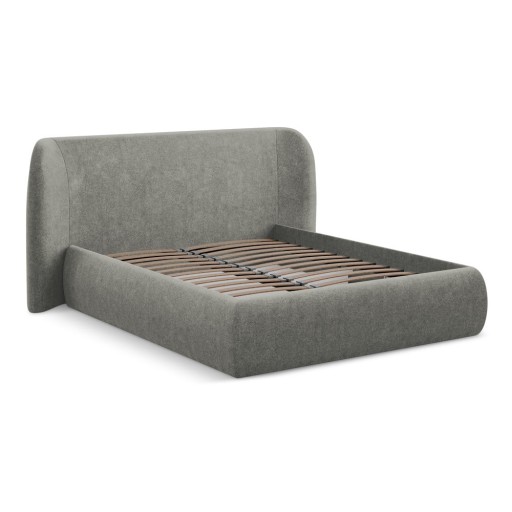 Pat matrimonial gri tapițat cu spațiu de depozitare cu somieră 160x200 cm Hauke – Makamii
