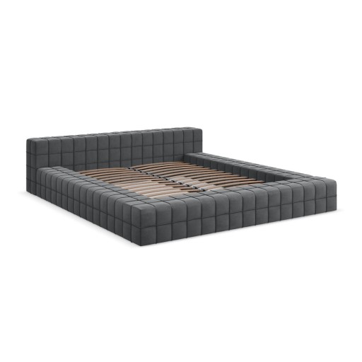 Pat matrimonial gri închis tapițat cu somieră 160x200 cm Akela – Makamii