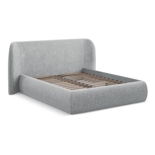 Pat matrimonial gri deschis tapițat cu spațiu de depozitare cu somieră 160x200 cm Hauke – Makamii