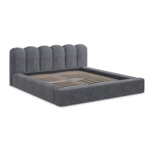 Pat matrimonial gri închis tapițat cu spațiu de depozitare cu somieră 140x200 cm Mano – Makamii