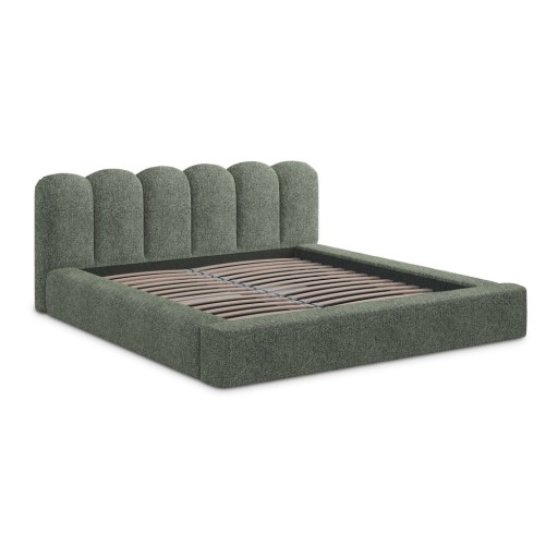 Pat matrimonial verde tapițat cu spațiu de depozitare cu somieră 180x200 cm Mano – Makamii