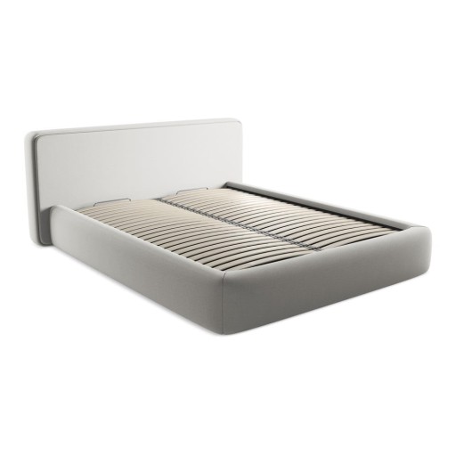 Pat matrimonial gri deschis tapițat cu spațiu de depozitare cu somieră 160x200 cm Kiana – Makamii
