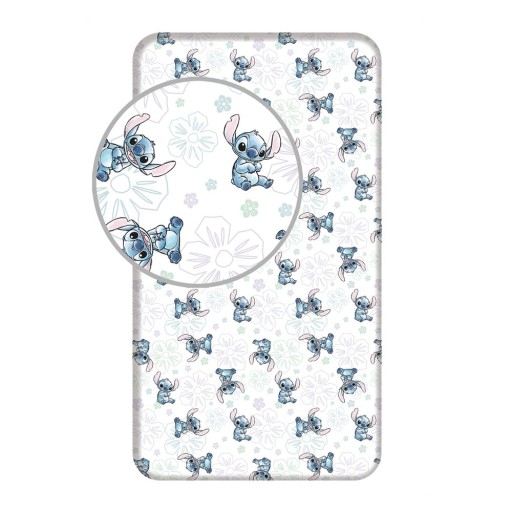 Cearceaf pentru copii alb din bumbac pentru pat de o persoană cu elastic 90x200 cm Lilo and Stitch "Ohana White" – Jerry Fabrics