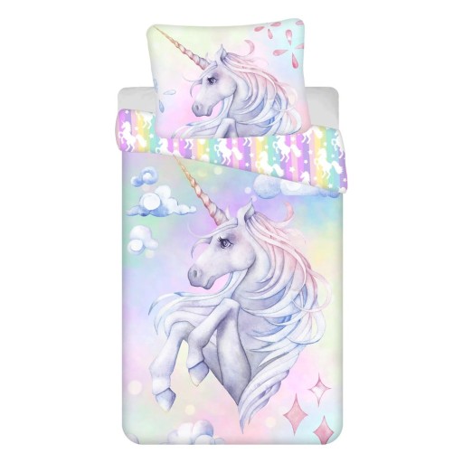Lenjerie de pat pentru copii din bumbac pentru pat de o persoană 140x200 cm Unicorn "Pastel Rainbow" – Jerry Fabrics