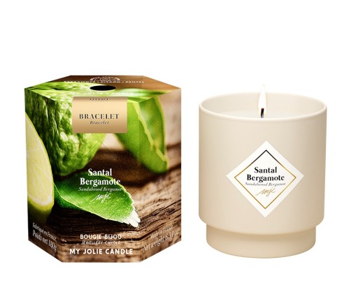 Lumanare parfumata My Jolie Candle Les Surprenantes Santal Bergamote 180g + bratara aurie surpriza