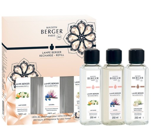 Set parfum pentru lampa catalitica Maison Berger Eternity Triopack cu Lady Flower  Liliflora  Angelique Noire  3x 250ml
